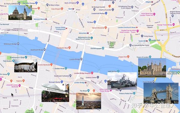 集市,如果有时间可以乘坐船继续往泰晤士河下游,参观格林威治大学