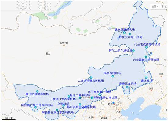内蒙古机场分布图 制图:拉上窗帘