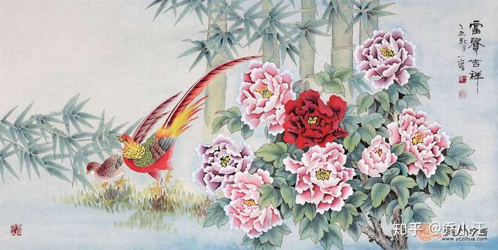 工笔重彩传人王一容牡丹锦鸡图《花开富贵》