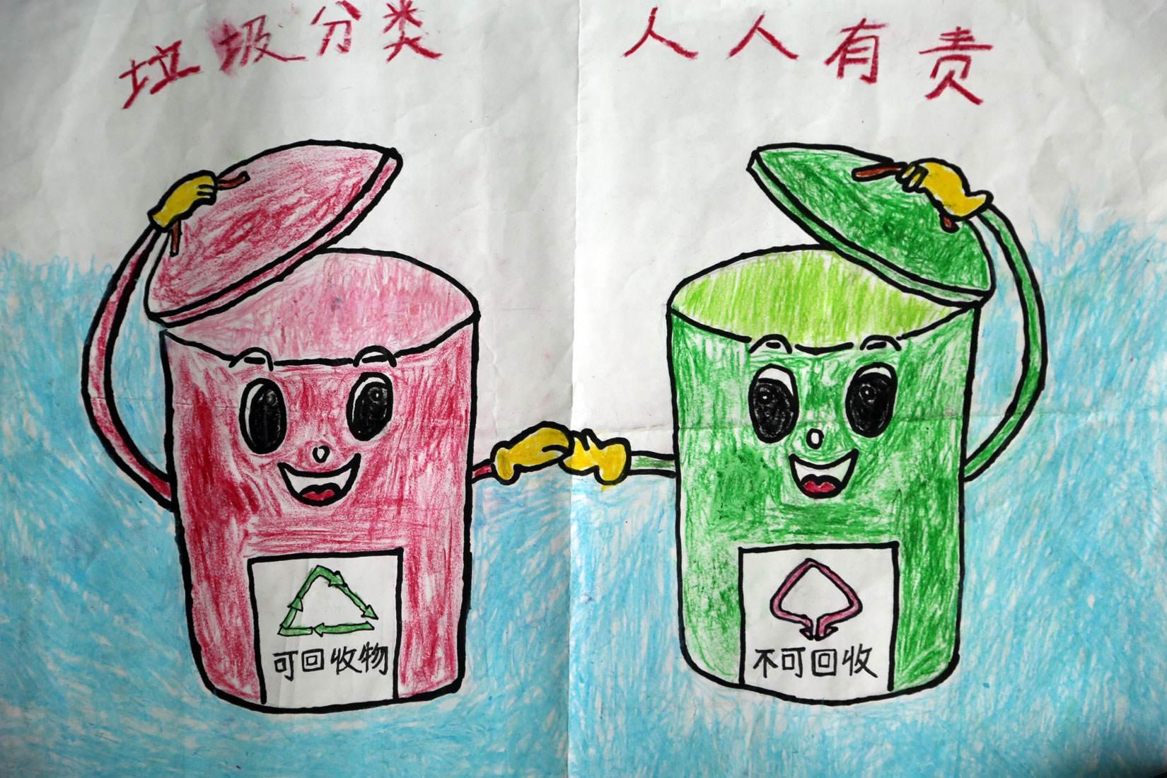 垃圾分类，有“画”说 ——上金瓯幼儿园垃圾分类宣传画绘制活动_小朋友